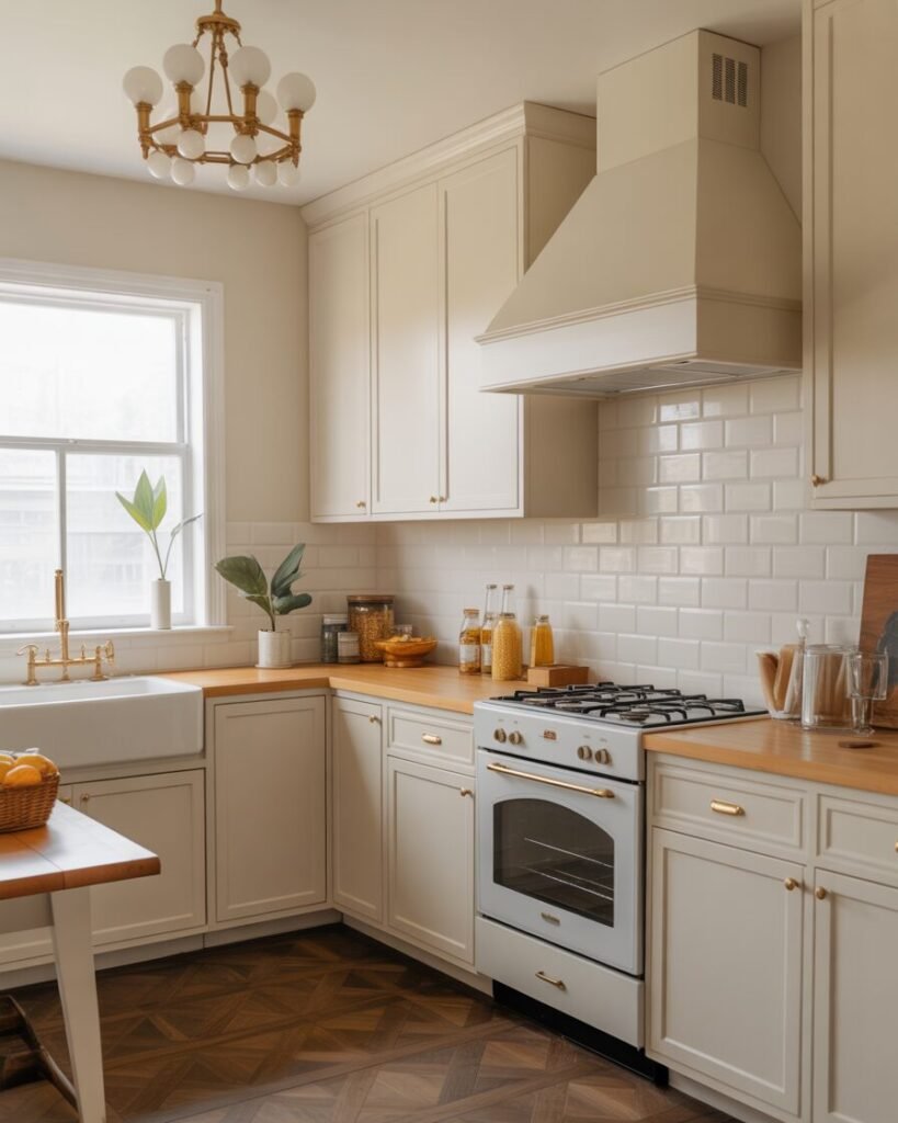 White cabinets with gold pulls