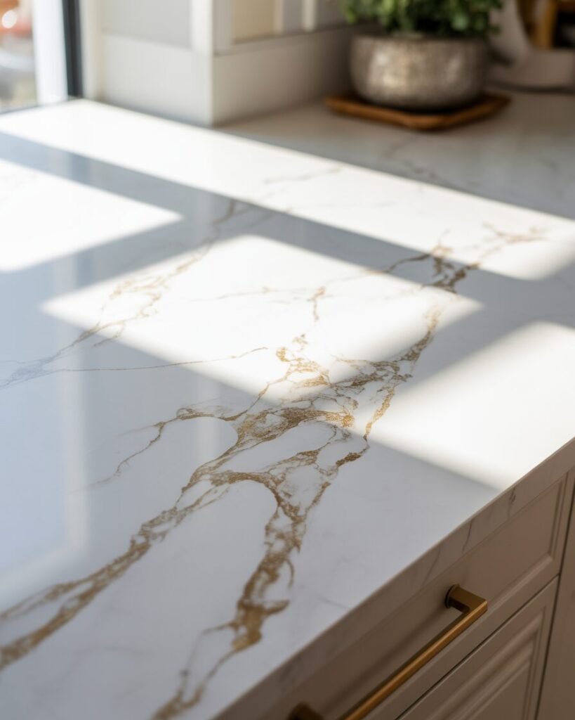 White marble gold veining kitchen