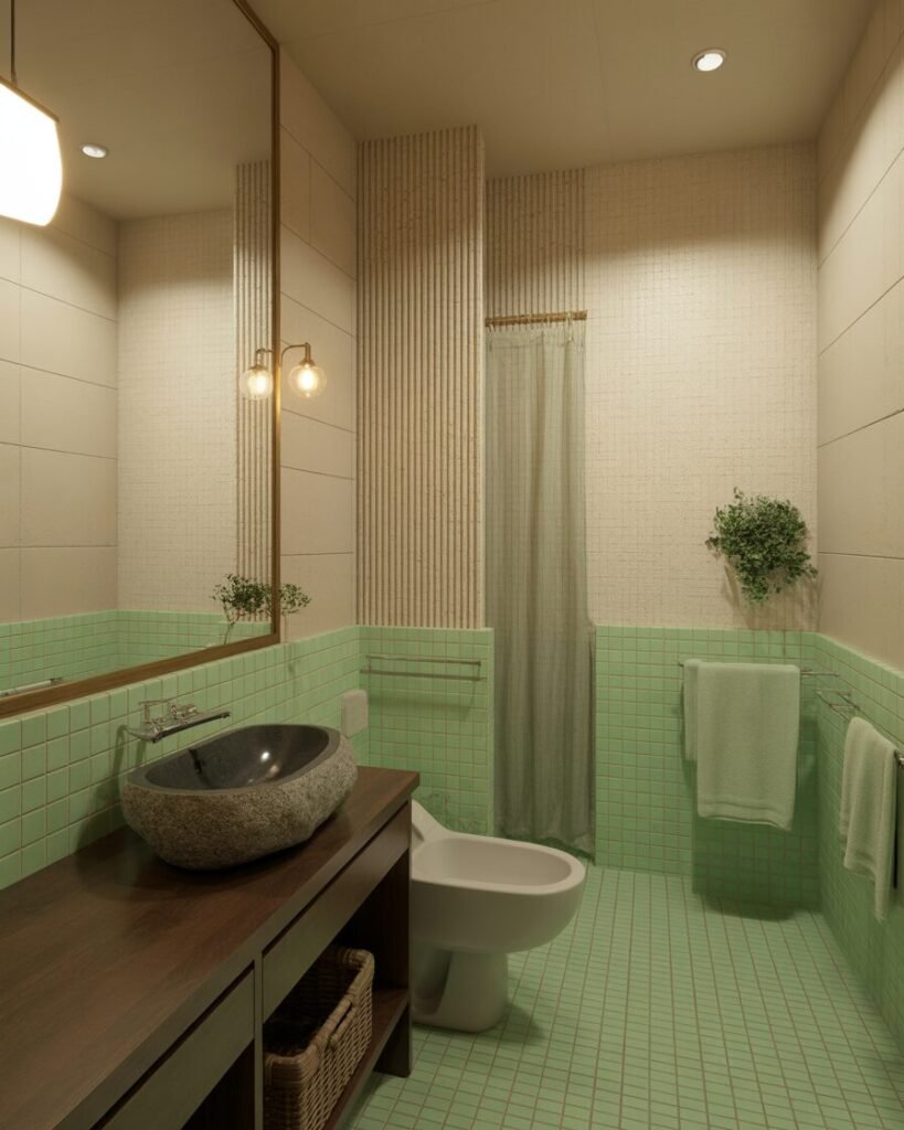 Zen bathroom with green accents
