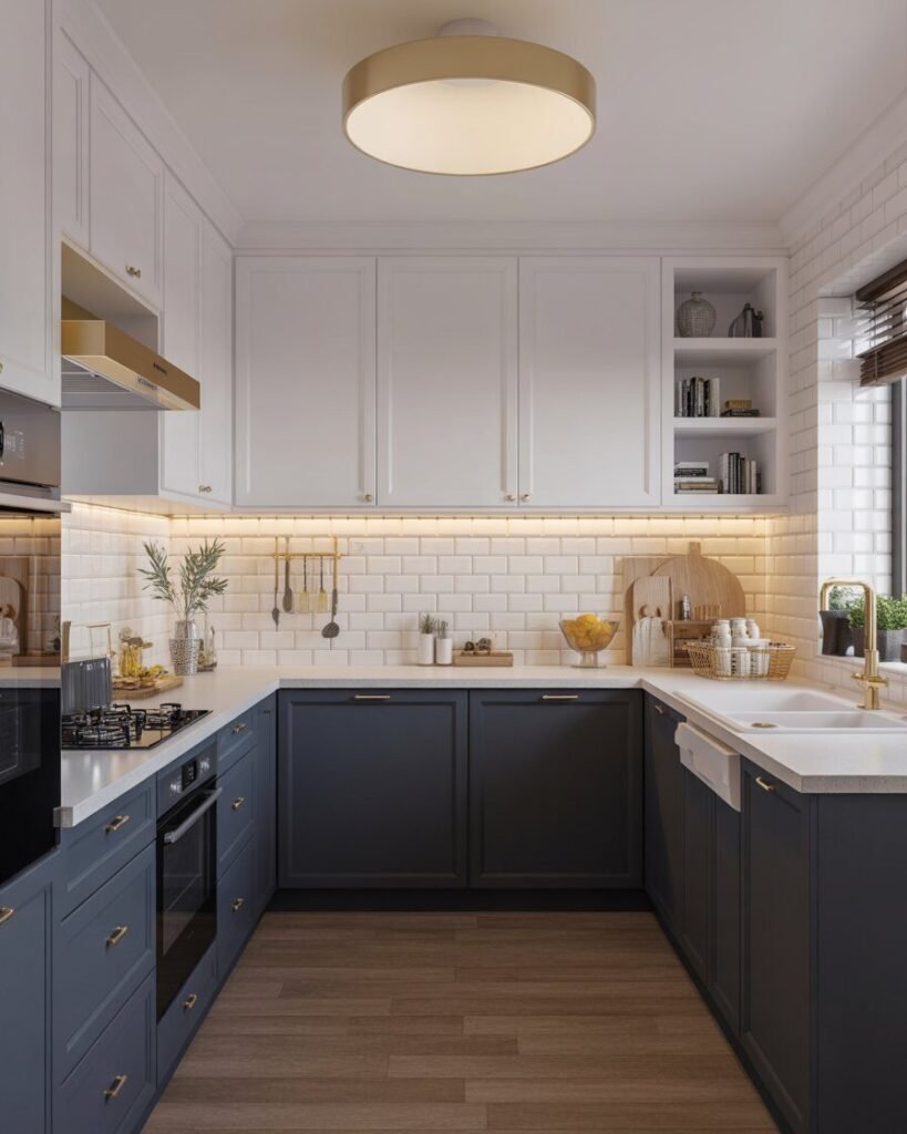 Two-tone cabinets gold hardware