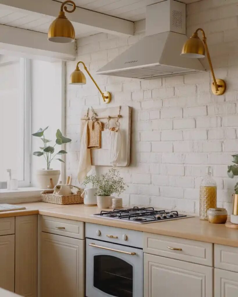 White textured kitchen gold decor