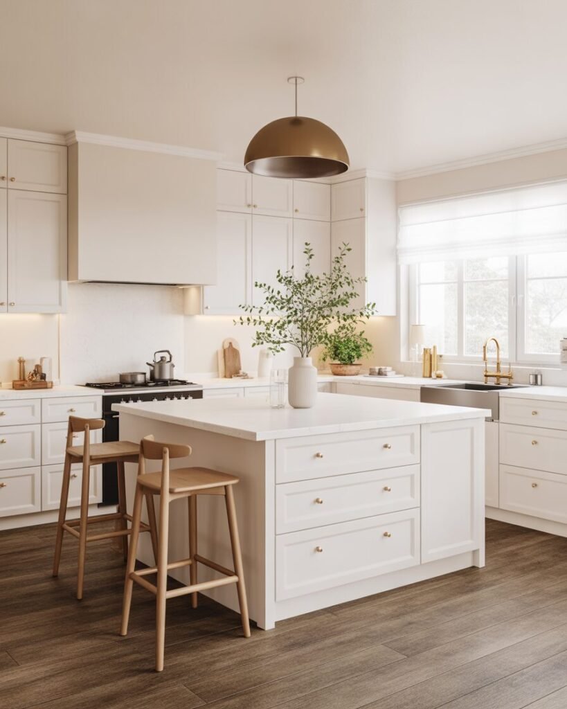 Gold hardware kitchen island