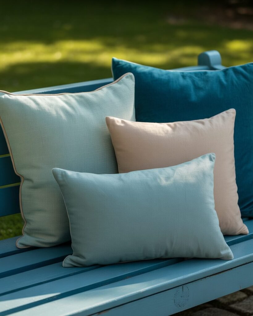 Teal and blue patterned pillows for coastal decor