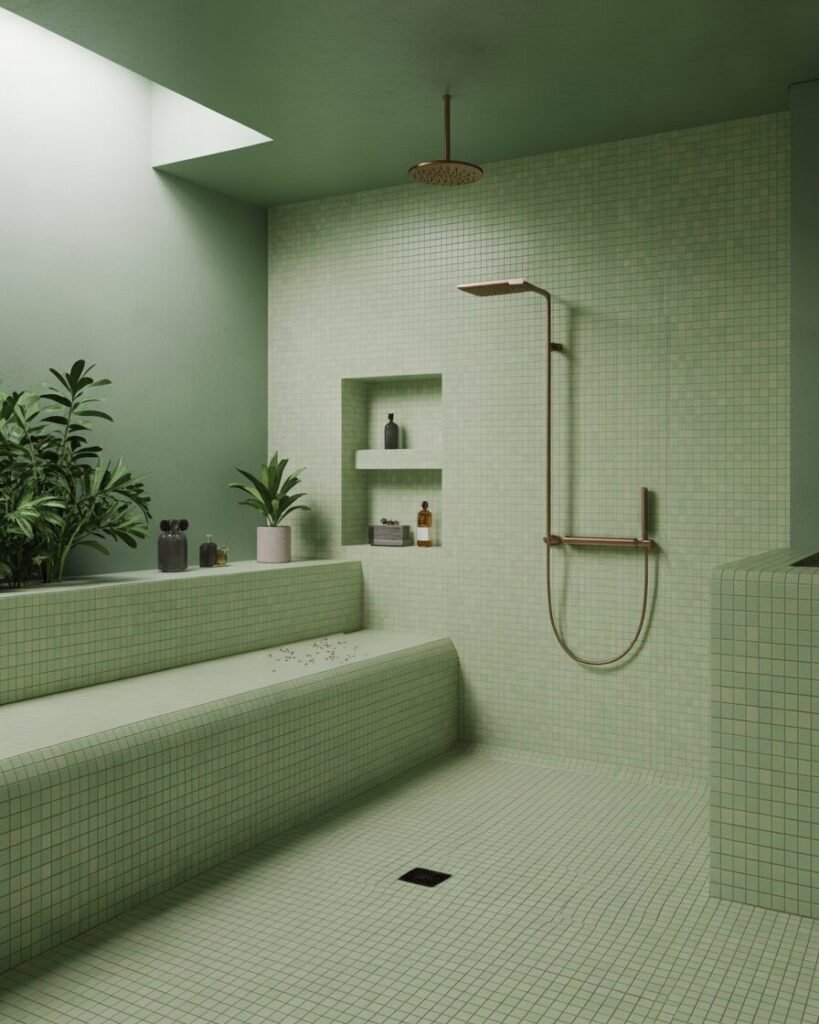 Green wet room bathroom decor