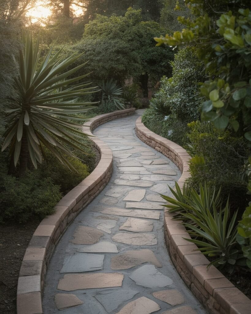 Curved pathway in high-end backyard