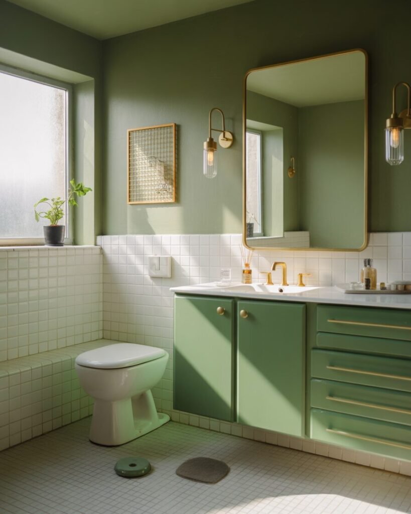 Mid-century green bathroom decor