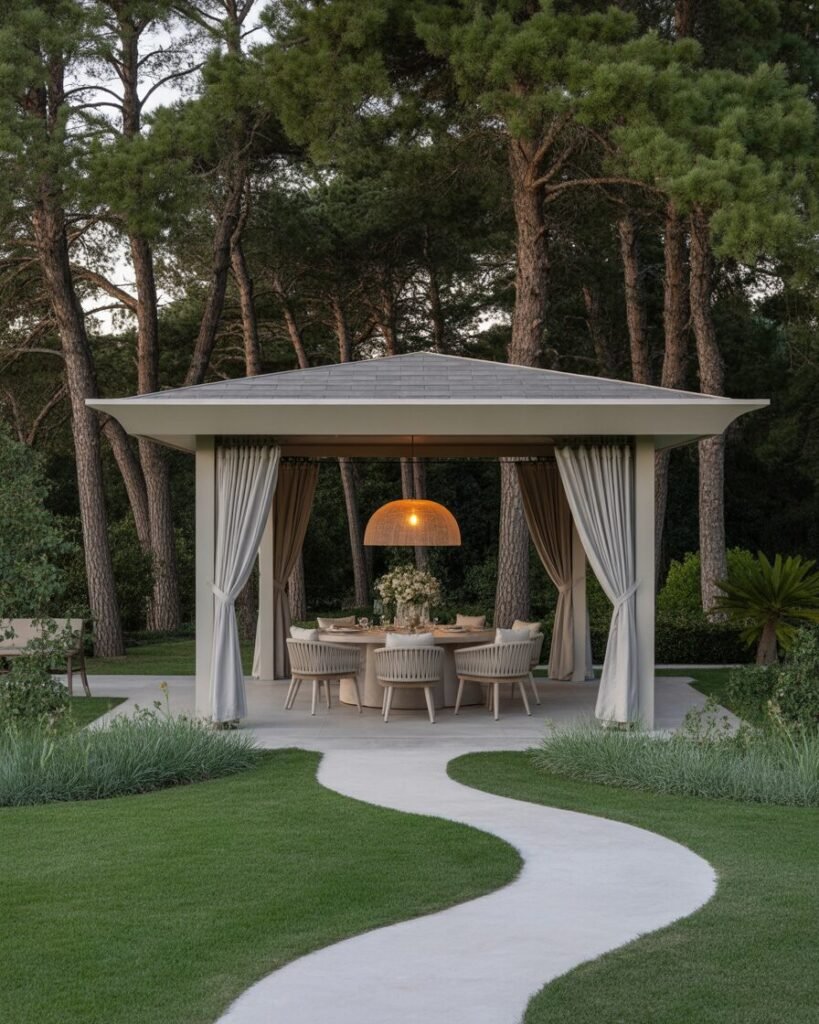 Pavilion dining in high-end backyard