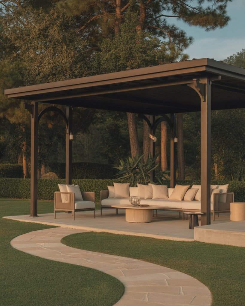 Outdoor furniture in high-end backyard