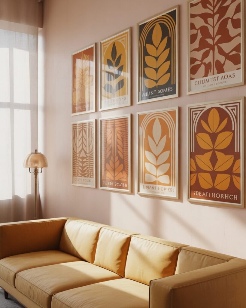 Art Deco wall art in autumn colors.