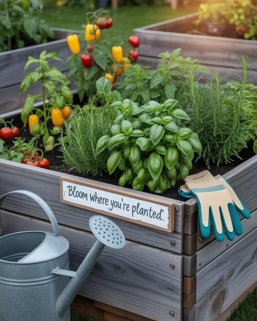 DIY raised wooden garden bed.