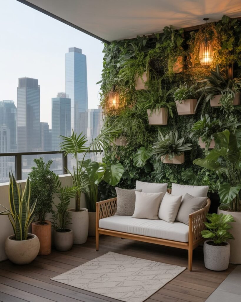 urban jungle balcony, green balcony ideas, vertical garden balcony, balcony plants USA UK.