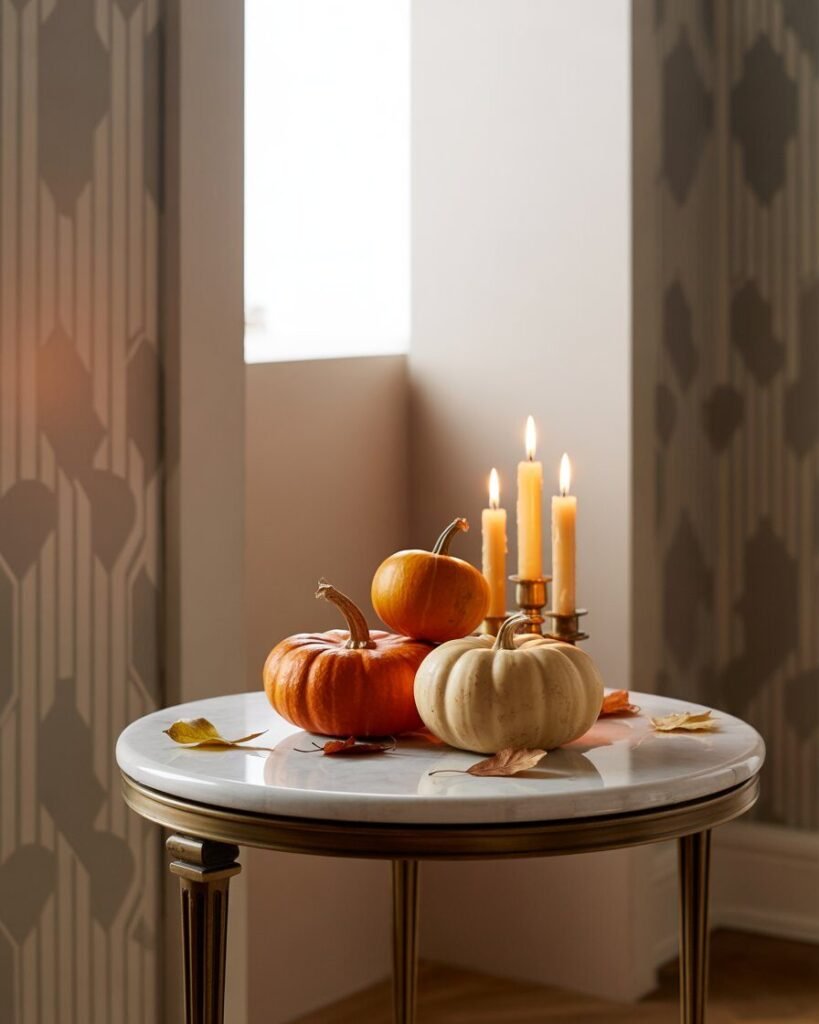 Marble side table with autumn Art Deco styling.