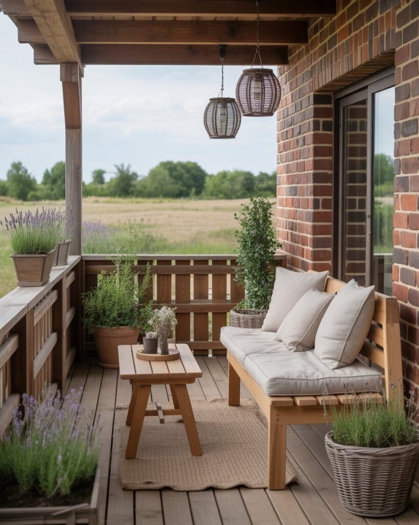 rustic balcony ideas, wooden balcony design, countryside balcony style, cozy outdoor balcony 2025.
