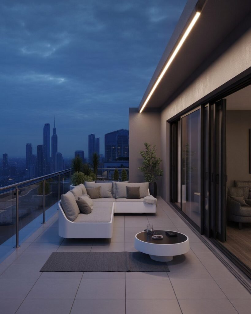 futuristic balcony design, smart balcony ideas 2025, modern outdoor tech balcony, balcony innovation Europe USA.