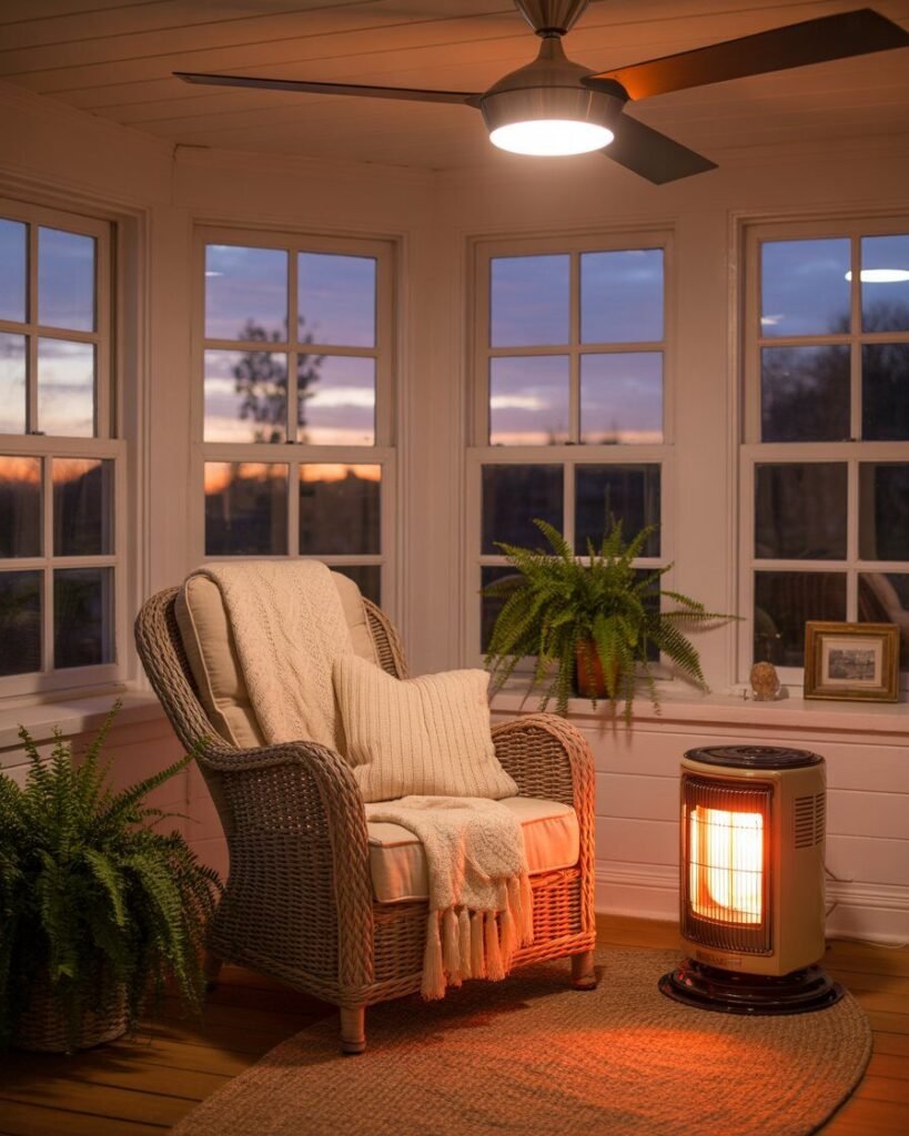 Heating cooling three-season sunroom