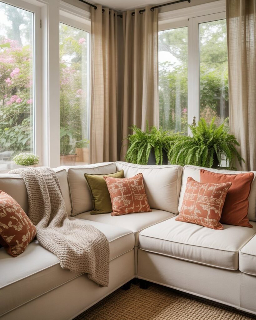 Decorated three-season sunroom interior